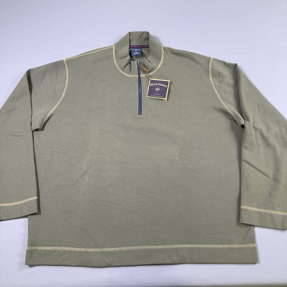 NWT Bills Khakis Pullover Sweater Mens Large Olive Green Fleece Half Zip Outdoor